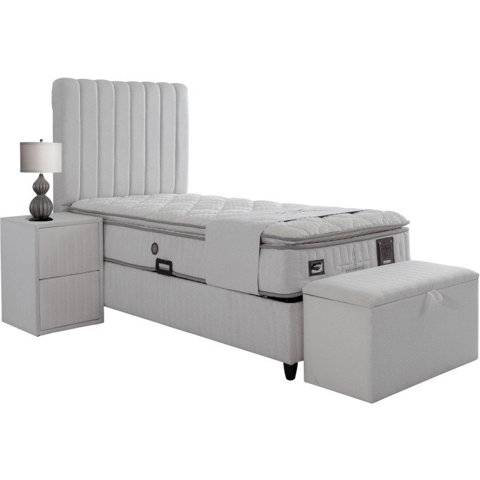 Ensemble de lit coffre LONDON blanc avec matelas à ressorts - 90×200