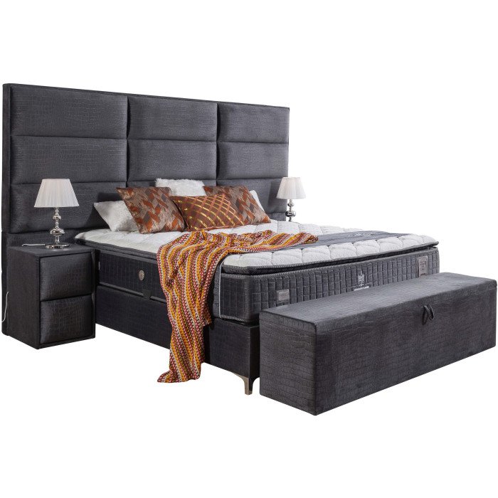 Ensemble de lit coffre MOSCOW en velours gris avec matelas à ressorts