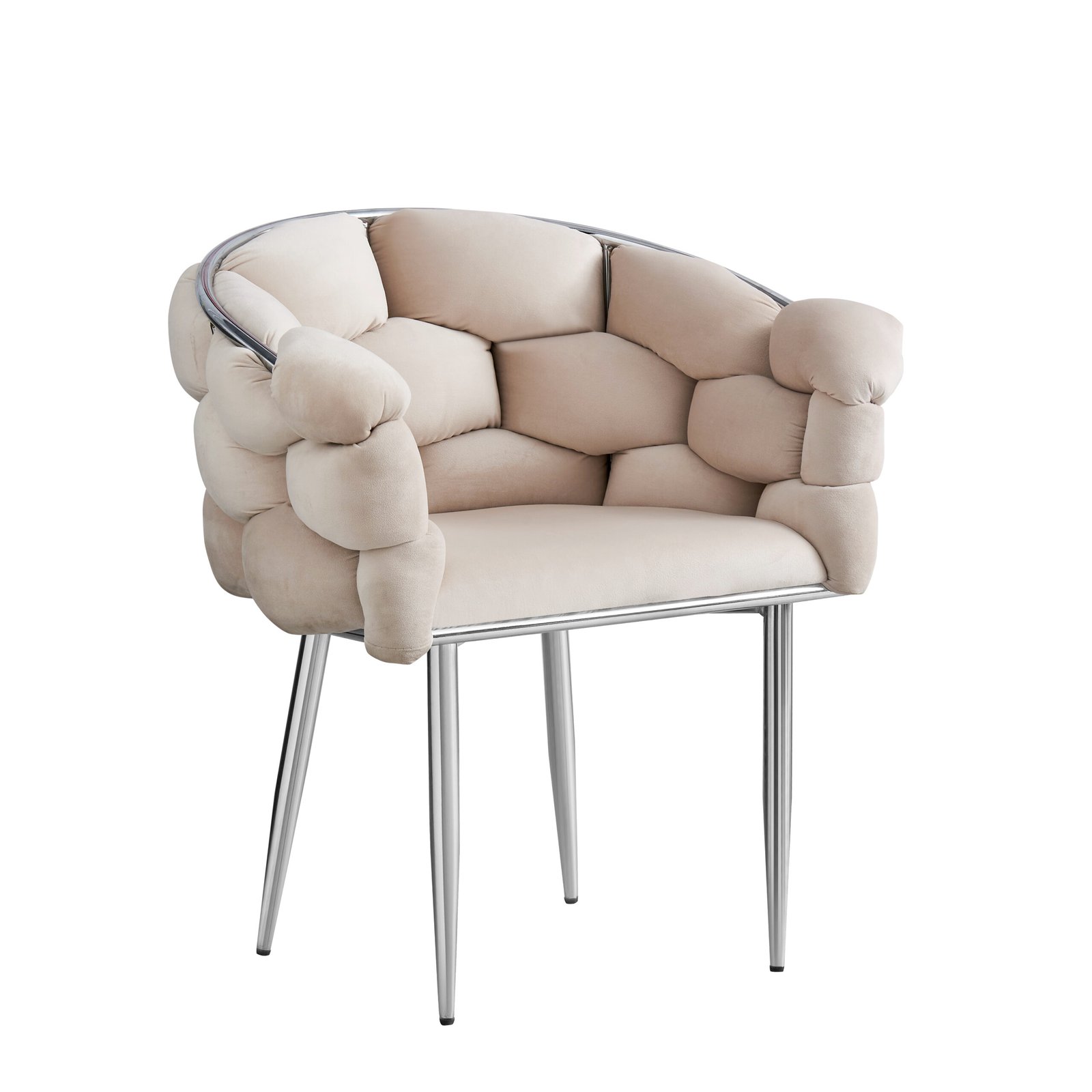 Lot 4 chaises Ballon velours argentés - Table à manger 4 chaises Beige