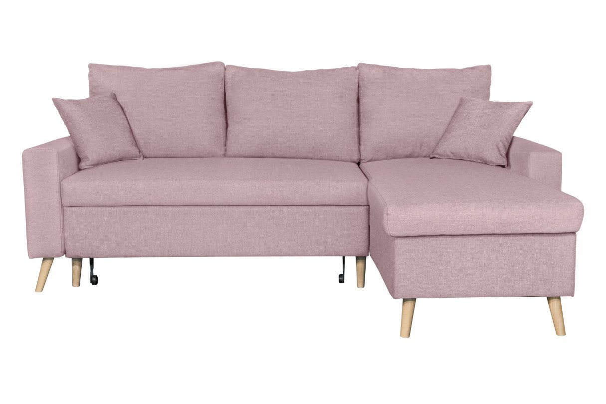Canapé d'angle ARIANO scandinave réversible, convertible avec coffre, en tissu - Vieux rose