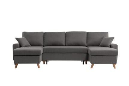 Canapé panoramique ARIANO U scandinave convertible avec 2 coffres en tissu