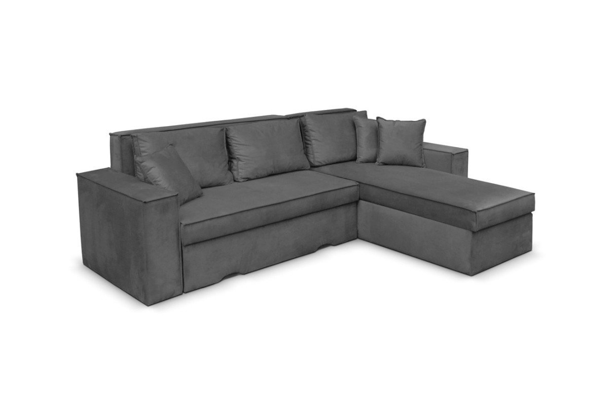 Canapé d'angle CAESAR réversible convertible avec coffre en velours - Gris