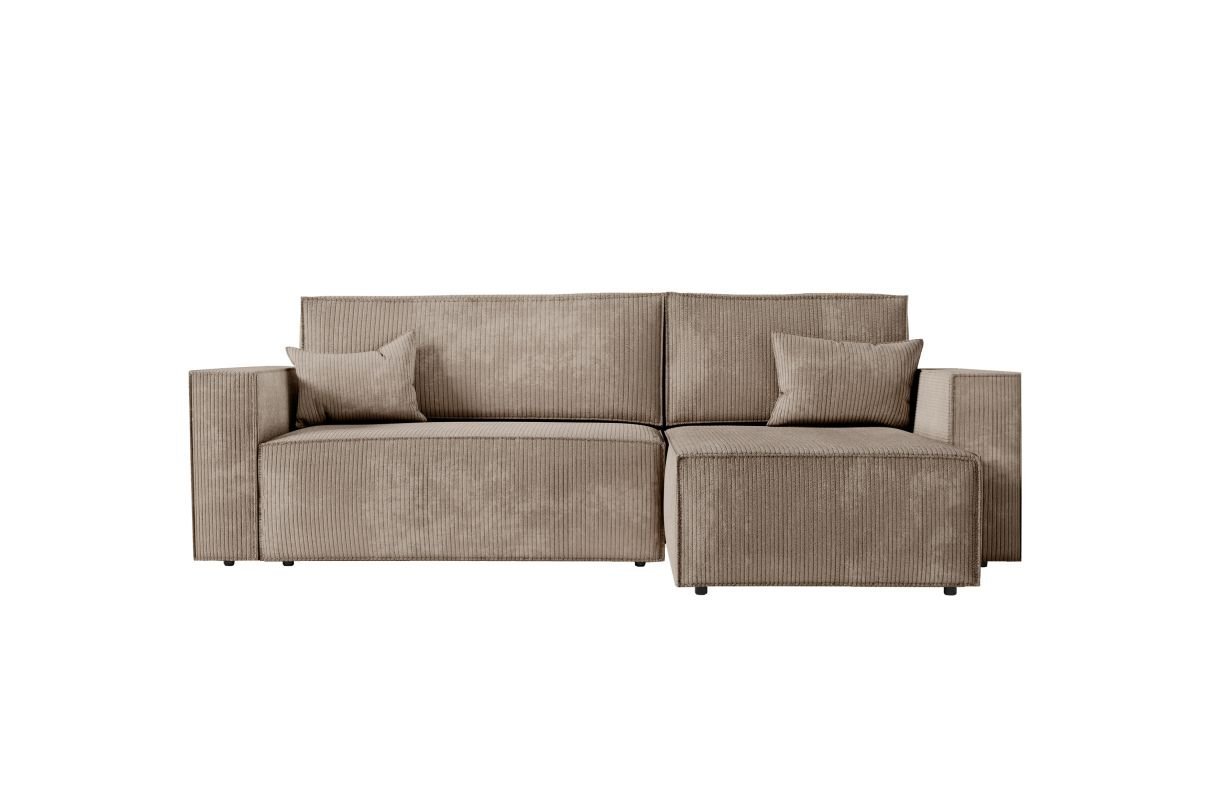 Canapé d'angle CATTARINA convertible, réversible avec coffre, en velours côtelé - Taupe