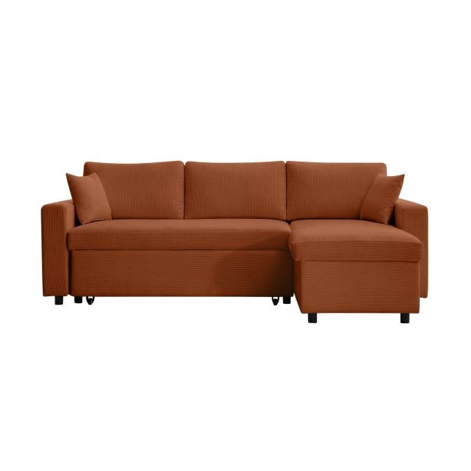 Canapé d'angle MARINA réversible, convertible en velours cotelé avec coffre - Terracotta