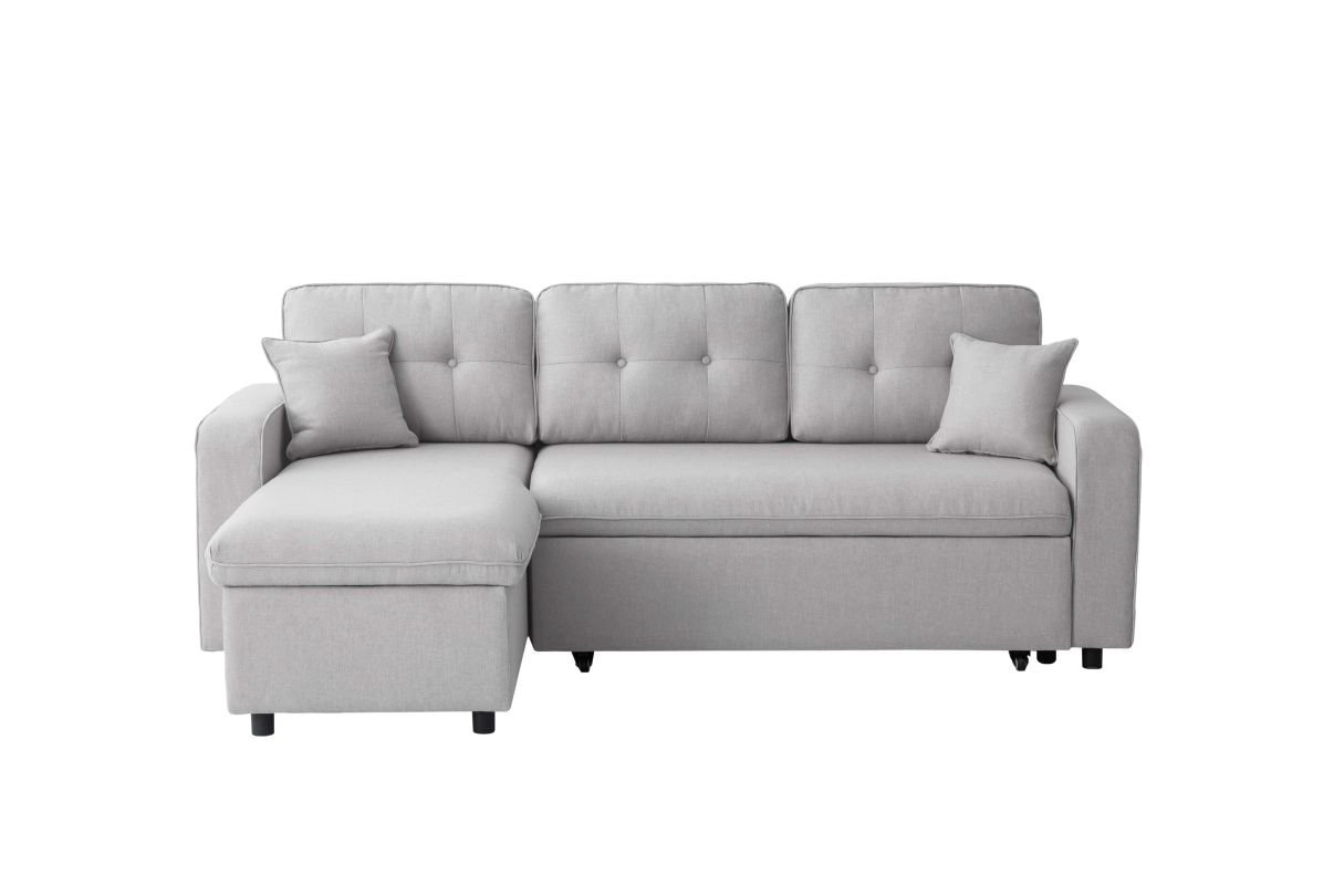 Canapé d'angle MARIO convertible réversible en tissu - Gris clair