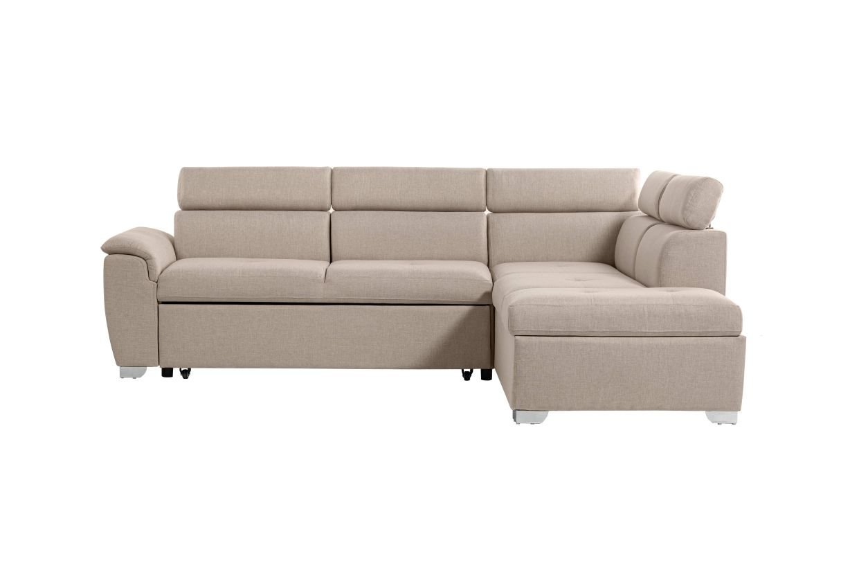 Canapé d'angle PAOLA convertible avec coffre en tissu - Beige - Angle droit