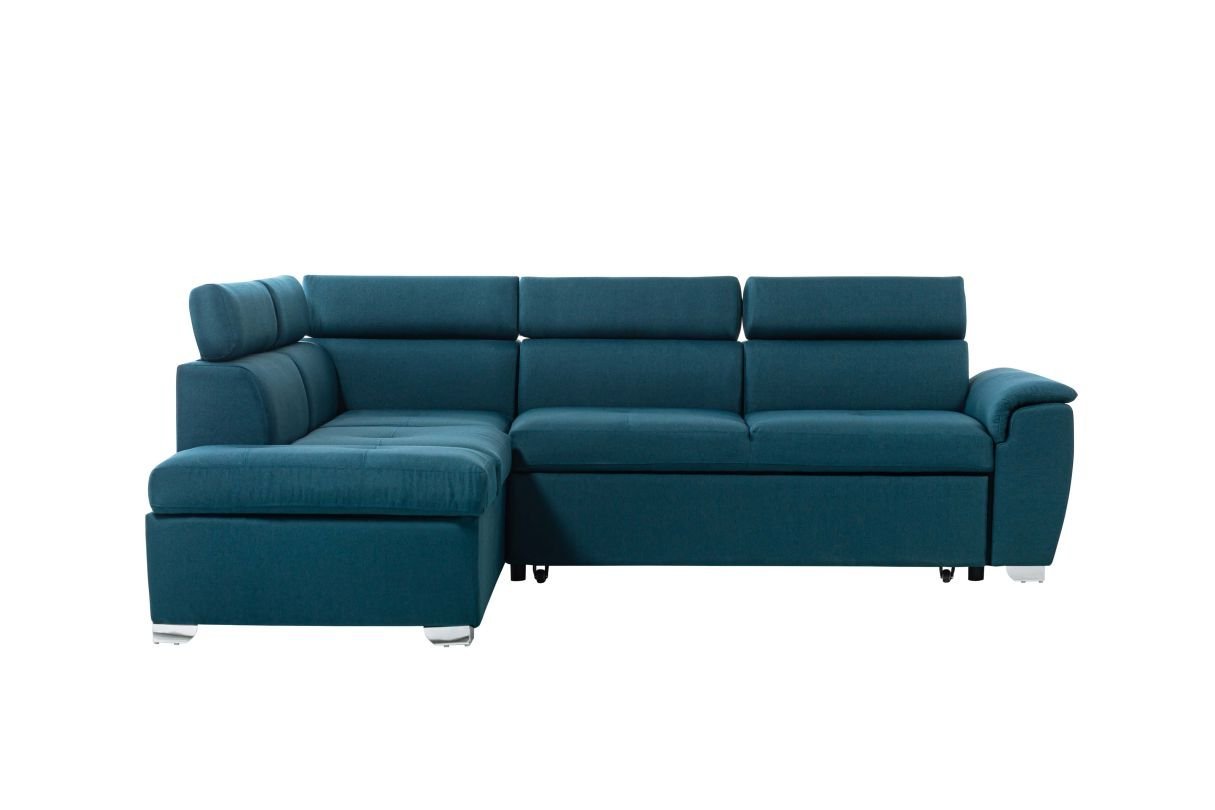 Canapé d'angle PAOLA convertible avec coffre en tissu - Bleu - Angle gauche