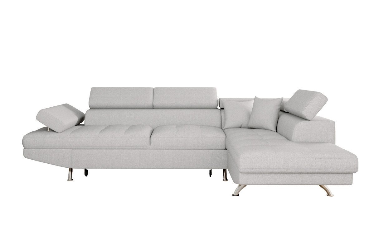 Canapé d'angle ROMEO convertible 5 places avec coffre de rangement en tissu - Gris perle - Angle droit