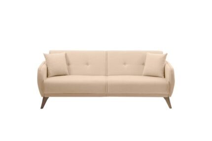 Canapé droit BONIFACIO 3 places convertible en tissu pieds plastique imitation bois clair